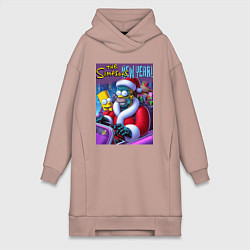 Женское худи-платье Кибер Гомер Симпсон с сыном за рулём автомобиля, цвет: пыльно-розовый