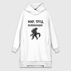 Женское худи-платье Мир труд колонизация, цвет: белый