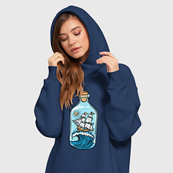 Женское худи-платье Парусник в бутылке, цвет: тёмно-синий — фото 2