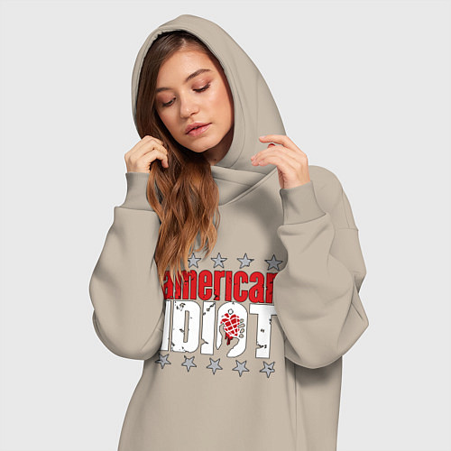 Женская толстовка-платье Green Day - american idiot / Миндальный – фото 3