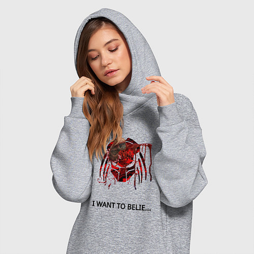 Женская толстовка-платье Чужой хищник i wont to belive / Меланж – фото 3