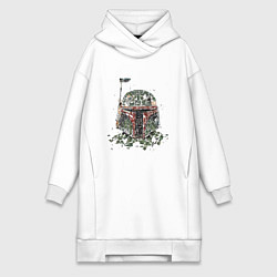 Женское худи-платье Мандалорский шлем мазайка, цвет: белый