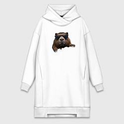 Женское худи-платье Выглядывающая капибара в очках, цвет: белый