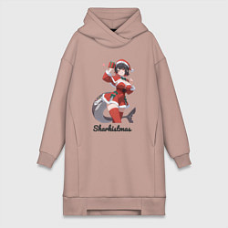 Женское худи-платье Акулье рождество, цвет: пыльно-розовый