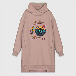 Женское худи-платье Я люблю музыку, цвет: пыльно-розовый