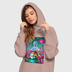 Женское худи-платье Рик на космическом мотоцикле - нейроарт, цвет: пыльно-розовый — фото 2