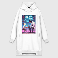 Женское худи-платье Беседа Морти с Риком-Веномом - нейроарт фантазия, цвет: белый