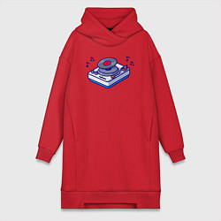 Женское худи-платье Музыкальный виниловый проигрыватель, цвет: красный