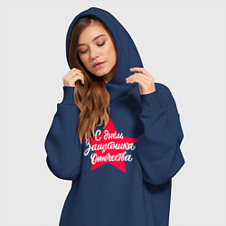 Женское худи-платье С Днём защитника Отечества - красная звезда, цвет: тёмно-синий — фото 2