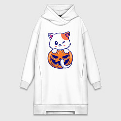 Женское худи-платье Halloween meow, цвет: белый