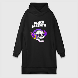 Женское худи-платье Black Sabbath - неоновый череп, цвет: черный