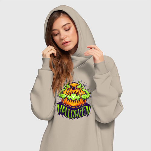 Женская толстовка-платье Halloween pumpkin / Миндальный – фото 3