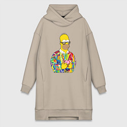 Женское худи-платье Красочный Гомер, цвет: миндальный