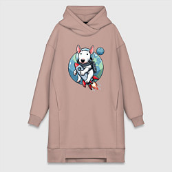 Женское худи-платье Щенок бультерьера на ракете в космосе, цвет: пыльно-розовый