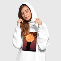 Женское худи-платье Кот трогает луну, цвет: белый — фото 2