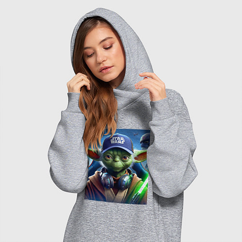 Женская толстовка-платье Прикольный Йода с наушниками - прикол / Меланж – фото 3