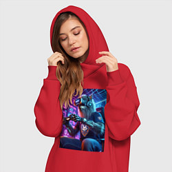 Женское худи-платье Крутой волчара - киберспорт, цвет: красный — фото 2