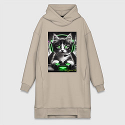 Женское худи-платье Котёнок командный геймер - киберспорт, цвет: миндальный