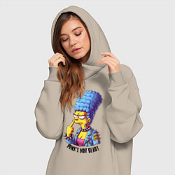 Женское худи-платье Marge Simpson - punks not dead motto, цвет: миндальный — фото 2