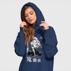 Женское худи-платье Кокушибо - демон двадцати лун, цвет: тёмно-синий — фото 2