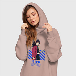 Женское худи-платье Клинок рассекающий демонов Giyu столп, цвет: пыльно-розовый — фото 2