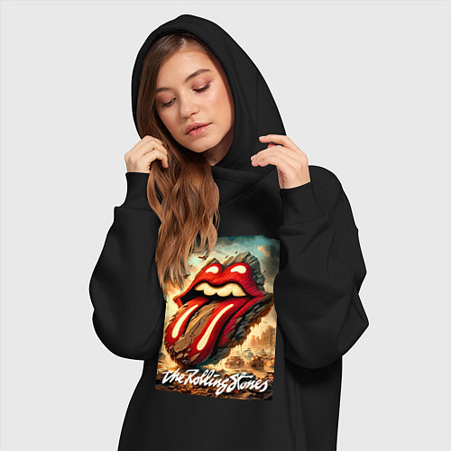 Женская толстовка-платье Rolling Stones - logo transformation / Черный – фото 3