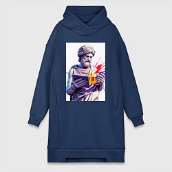 Женское худи-платье Античная статуя и граффити, цвет: тёмно-синий