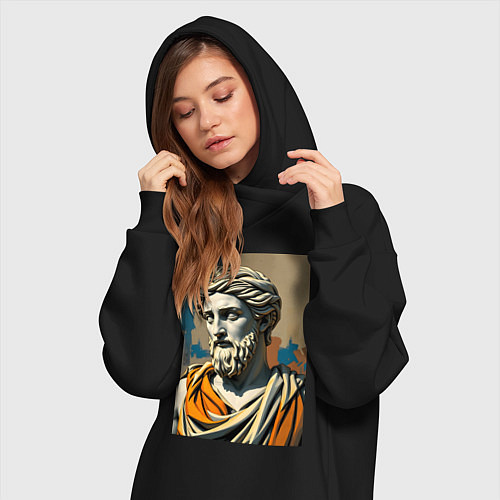 Женская толстовка-платье Античная статуя в теплых тонах / Черный – фото 3