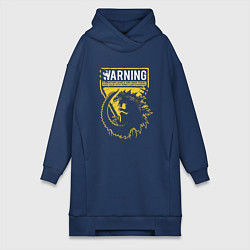 Женское худи-платье Годзилла - предупреждение, цвет: тёмно-синий