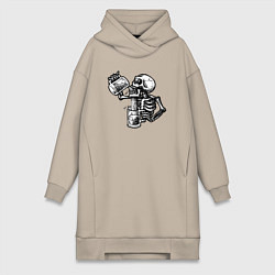 Женское худи-платье Пивной скелетик, цвет: миндальный
