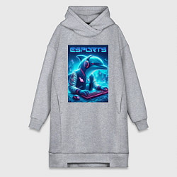 Женское худи-платье Дельфин крутой киберспортсмен - нейроарт, цвет: меланж