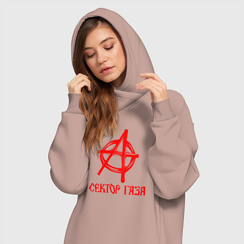 Женская толстовка-платье Анархия Сектор газа красный логотип / Пыльно-розовый – фото 3