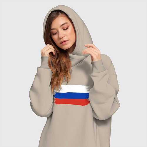 Женская толстовка-платье Флаг россии нарисованный / Миндальный – фото 3