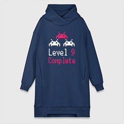 Женское худи-платье Уровень 9 пройден, цвет: тёмно-синий