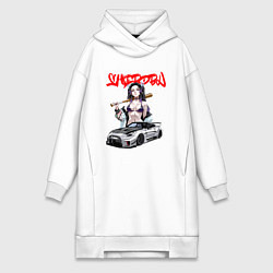 Женское худи-платье Шинобу и машина - Клинок демонов, цвет: белый