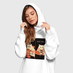 Женское худи-платье Work hard rest hard cat, цвет: белый — фото 2