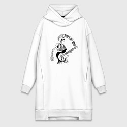 Женское худи-платье Skeleton guitarist - punks not dead motto, цвет: белый
