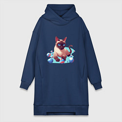 Женское худи-платье Синеглазый кот, цвет: тёмно-синий