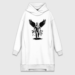 Женское худи-платье Крылатый мастер с инструментами, цвет: белый