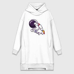 Женское худи-платье Супер космонавт в полёте, цвет: белый