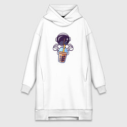 Женское худи-платье Космический бабл-чай, цвет: белый