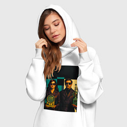 Женское худи-платье Мужчина и девушка с гаджетами ретрофутуризм поп-ар, цвет: белый — фото 2