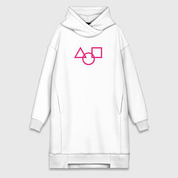 Женское худи-платье Геометрия - Игра в кальмара, цвет: белый