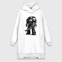 Женское худи-платье Космодесантник с цепным клинком, цвет: белый