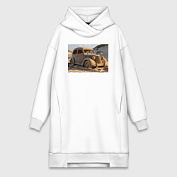 Женское худи-платье Песчаный Автомобиль: Дорога в Пустыне, цвет: белый