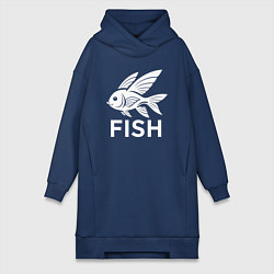 Женское худи-платье Крылатая рыба, цвет: тёмно-синий