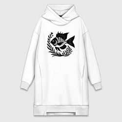 Женское худи-платье Рыба в морских зарослях, цвет: белый