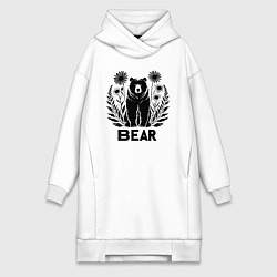 Женское худи-платье Медведь среди цветов, цвет: белый