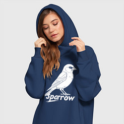 Женское худи-платье Воробей белый логотип, цвет: тёмно-синий — фото 2