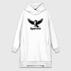 Женское худи-платье Летящий черный воробей, цвет: белый